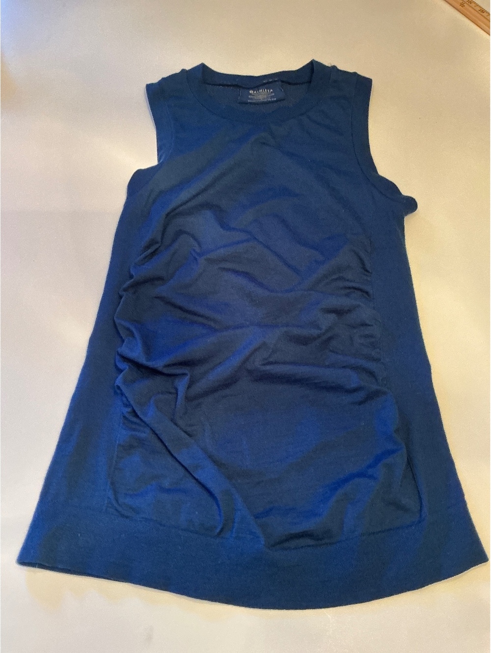 Women’s Athleta blue ruched sleeveless wool blend shirt small